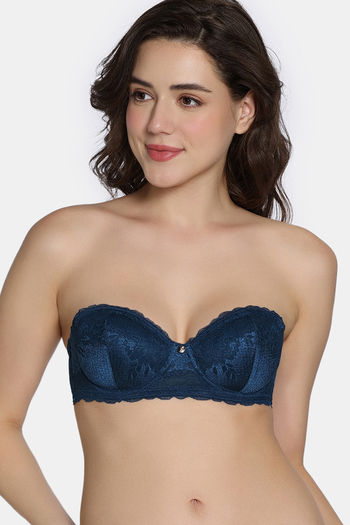 Buy Zivame Celeste & Rose Padded Wired 3/4Th Coverage Strapless Bra - Gibraltor Sea